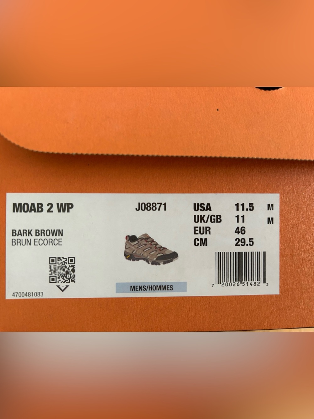 Merrell MENS Bark Brown Moab 2 WP size 11.5 Brand new in the box - Picture 2 of 4